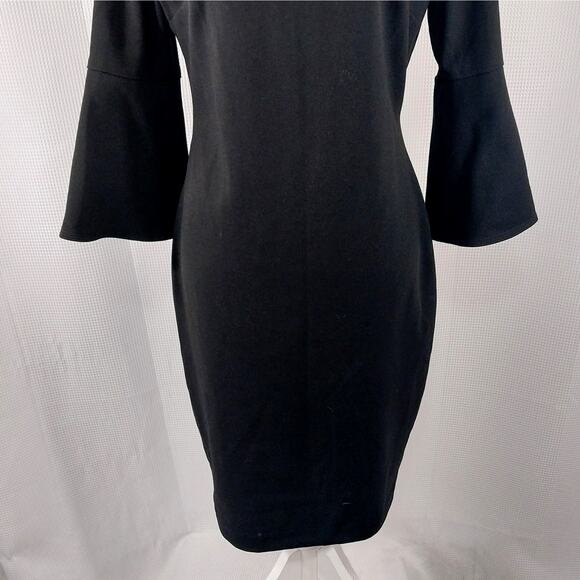 CALVIN KLEIN! STUNNING CHIC BLACK BELL SLEEVE SHEATH STYLE MIDI DRESS! SZ 8 - Picture 4 of 10